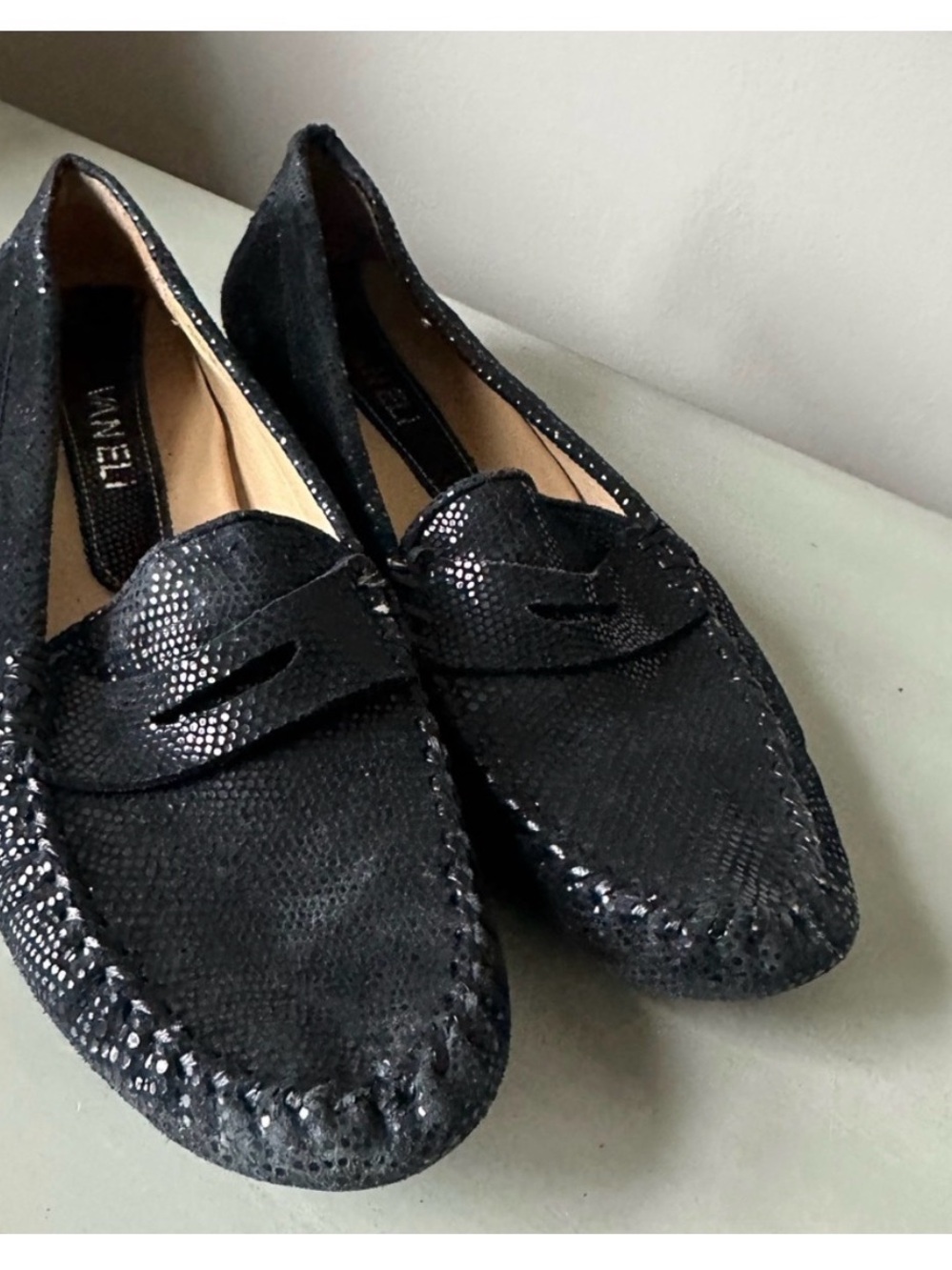 Vaneli Black Textured Leather Driving Moccasin - Women